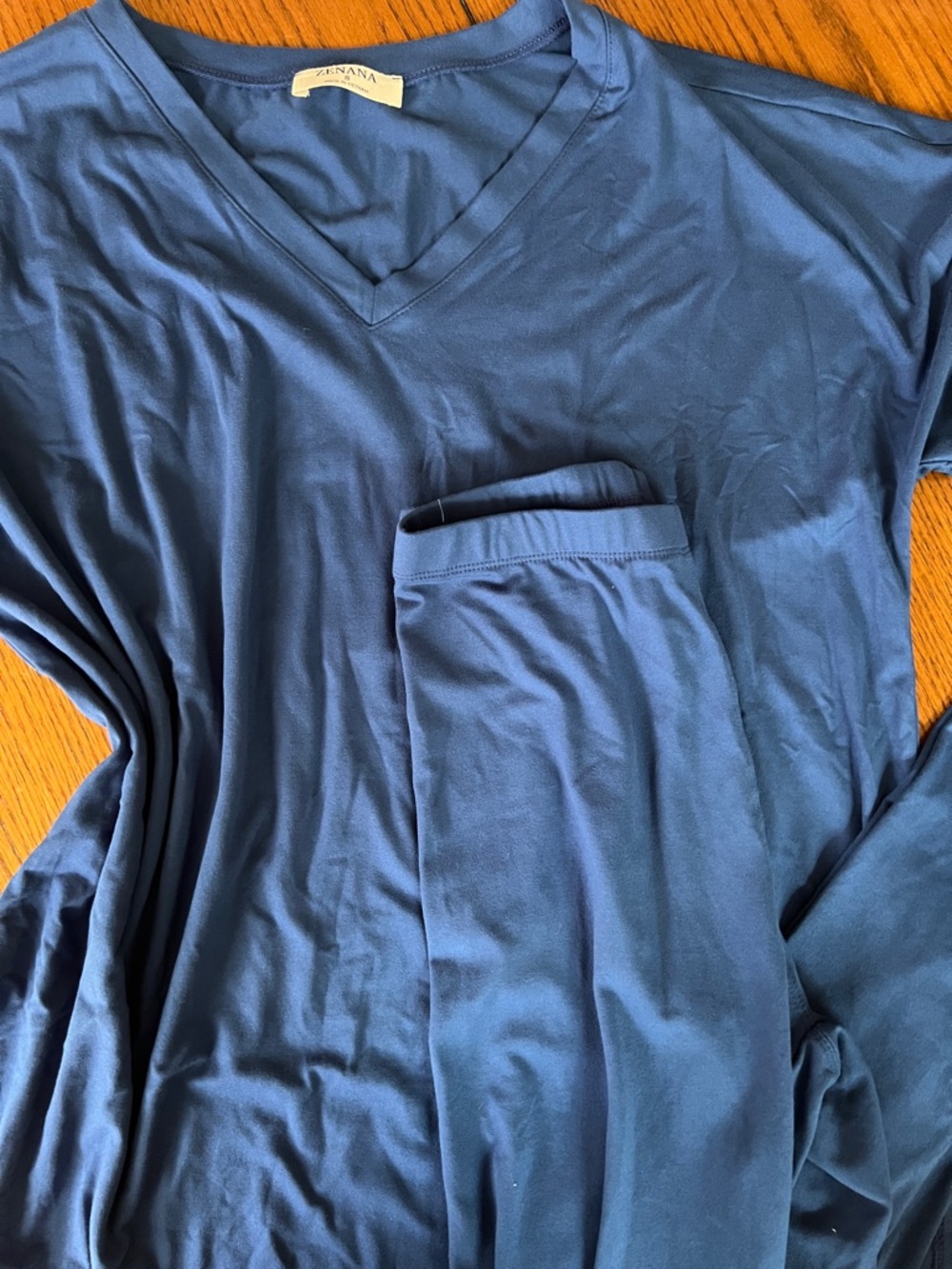 Zenana Soft V-Neck Top and Matching Pants - Blue
